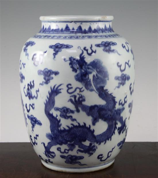 A Chinese blue and white ovoid vase, in Transitional style, 25.5cm